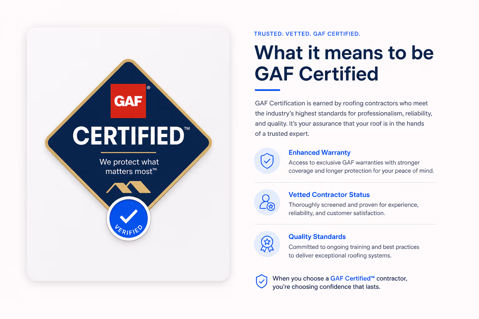 GAF Certified Roofing Contractor credentials and warranty details