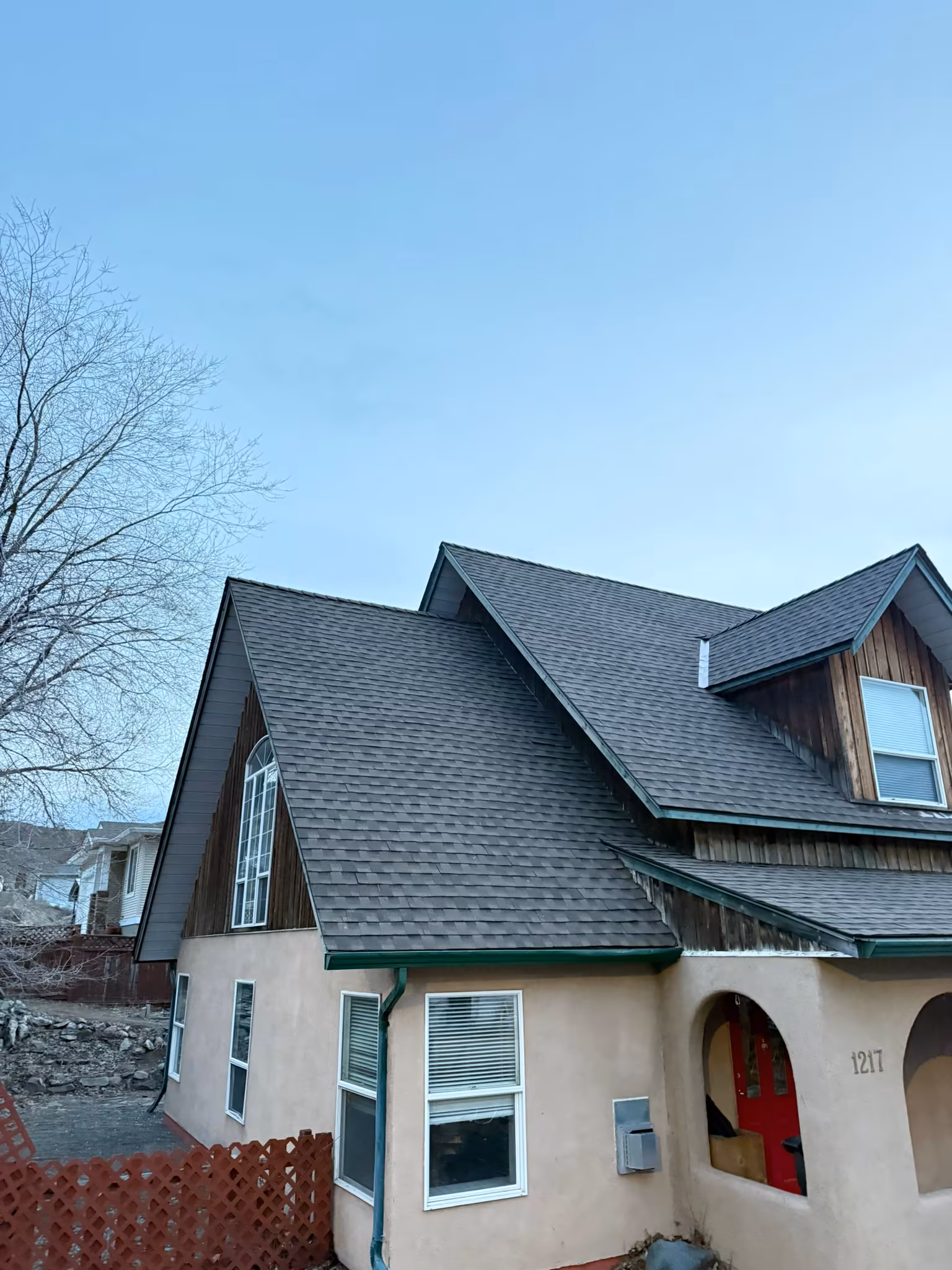 Storm-damage roof repair completed for an Okanagan homeowner.